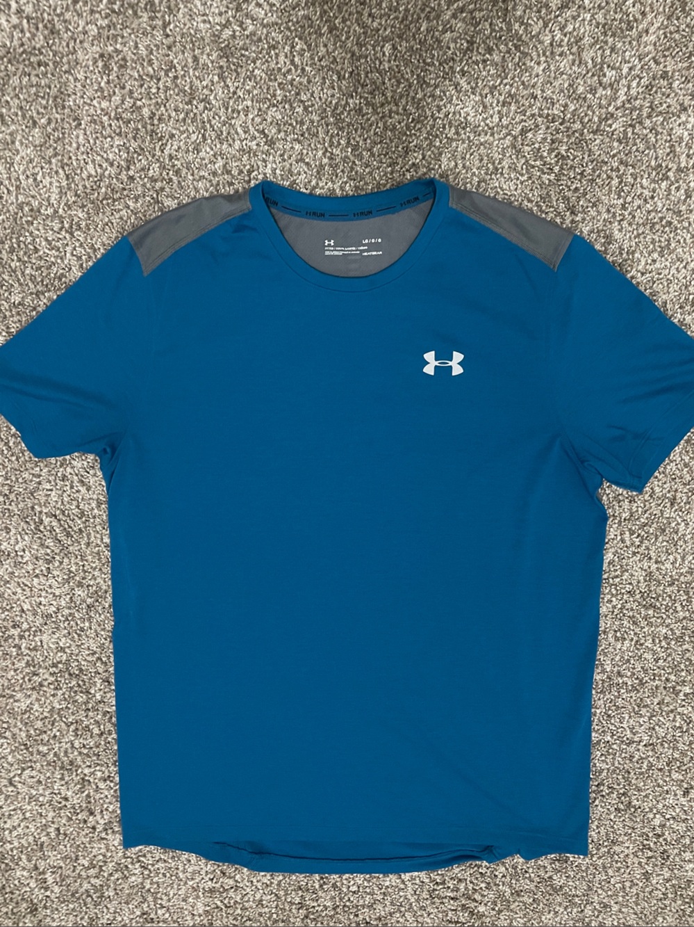 Under Armour Blue Short Sleeve Athletic Tee with Gray Shoulder Panels